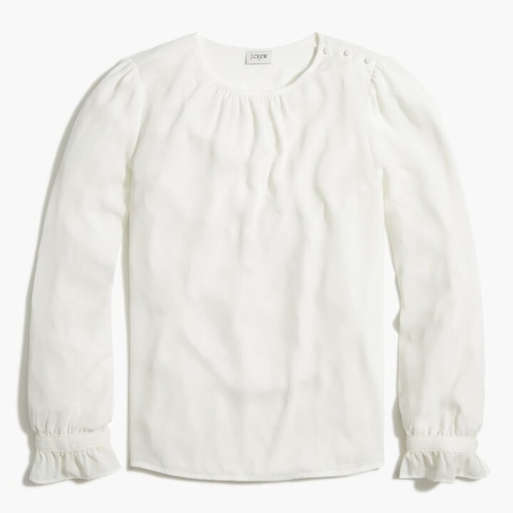 NWT J. Crew Factory Ivory Button Neck Top with Ruffles Size M